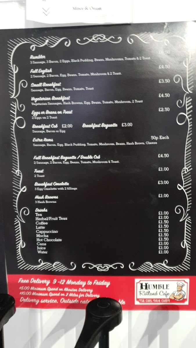 The Humble Rutland Cafe menu board