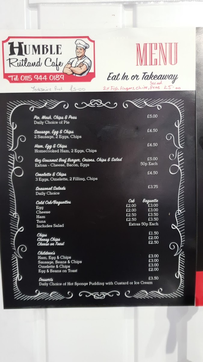 The Humble Rutland Cafe menu board