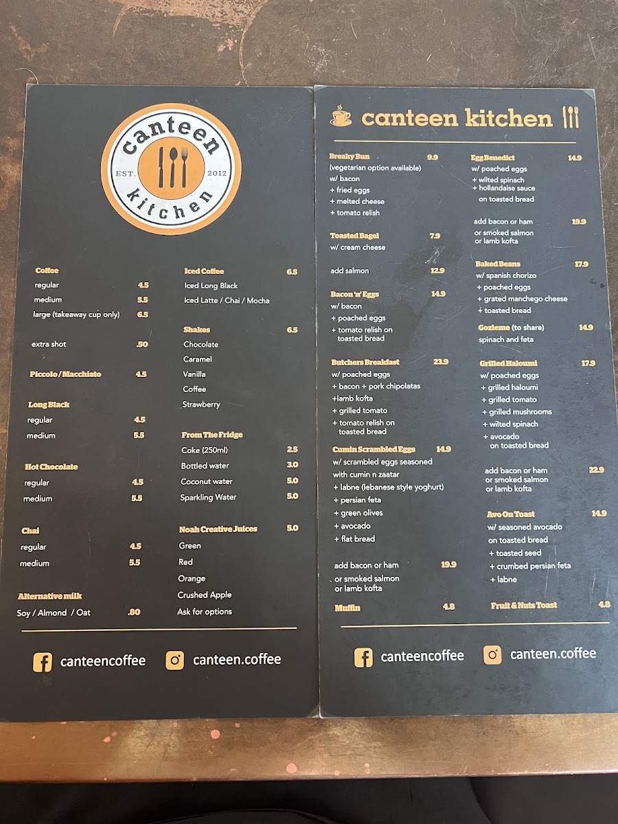 Canteen Coffee and Kitchen menu board