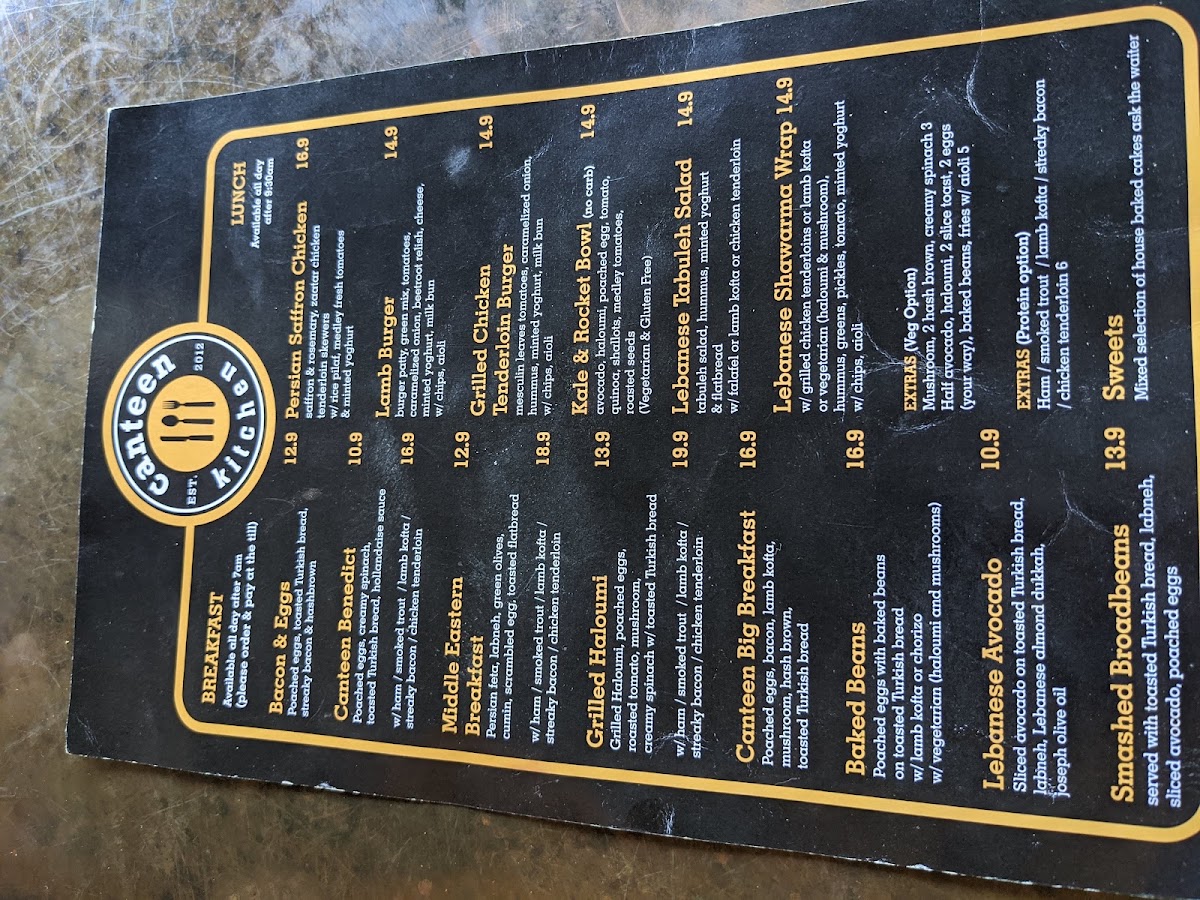 Canteen Coffee and Kitchen menu board
