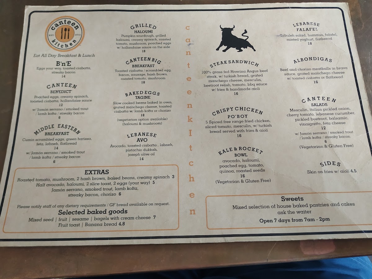 Canteen Coffee and Kitchen menu board