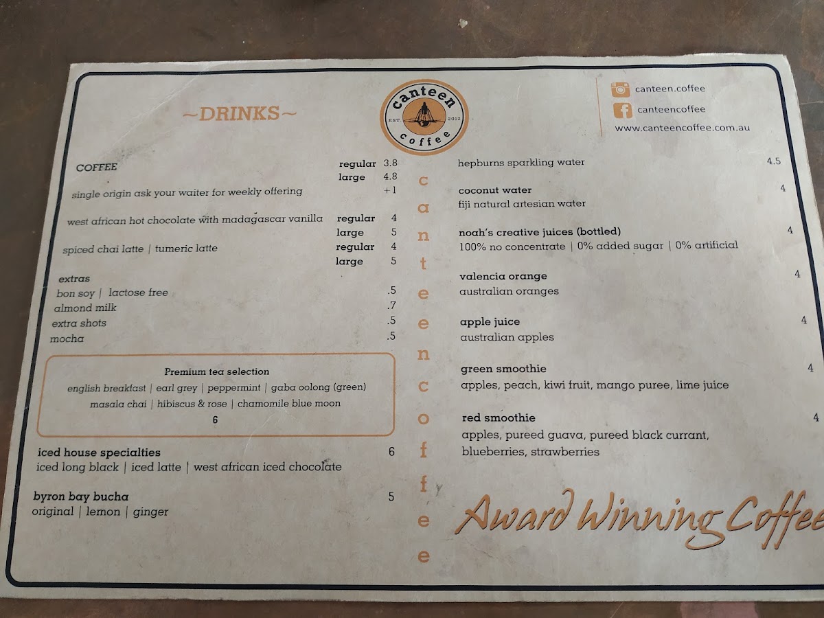Canteen Coffee and Kitchen menu board