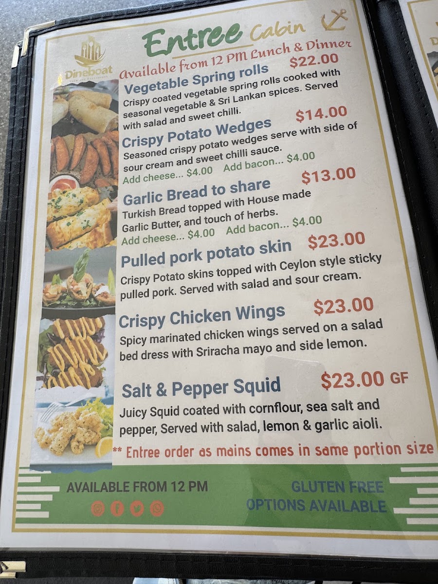 Dineboat cafe and Restaurant menu board
