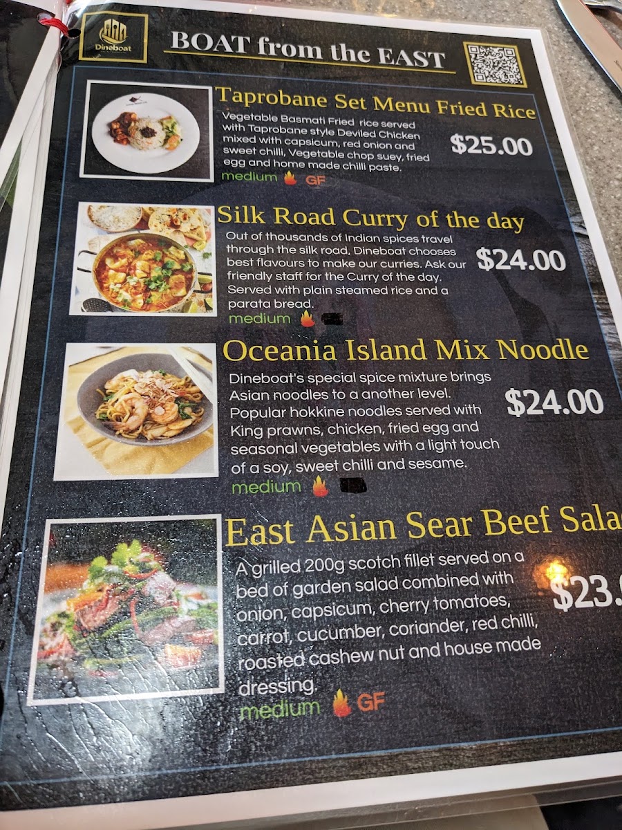 Dineboat cafe and Restaurant menu board