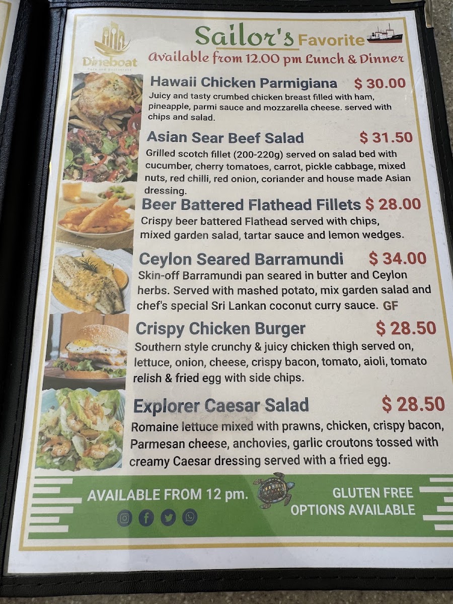 Dineboat cafe and Restaurant menu board
