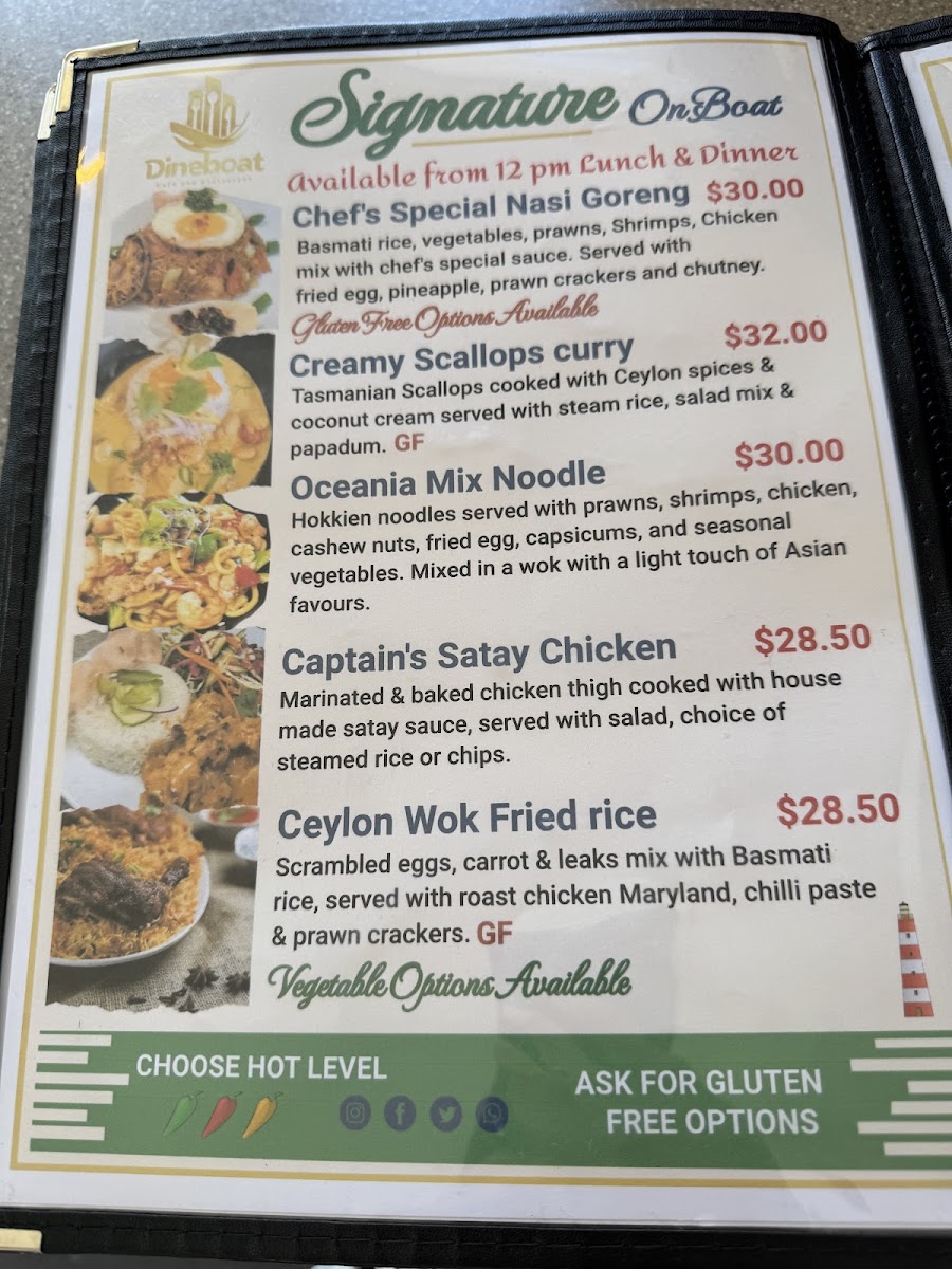 Dineboat cafe and Restaurant menu board
