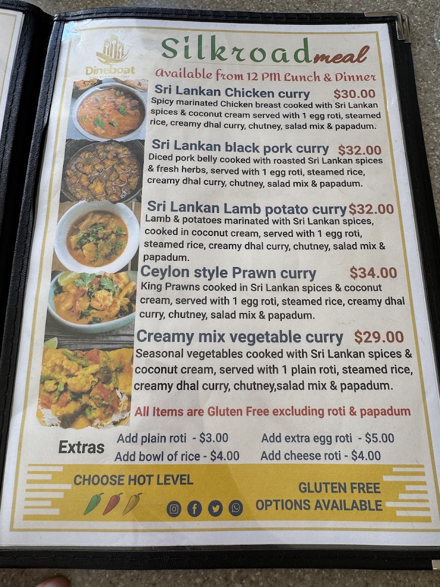 Dineboat cafe and Restaurant menu board
