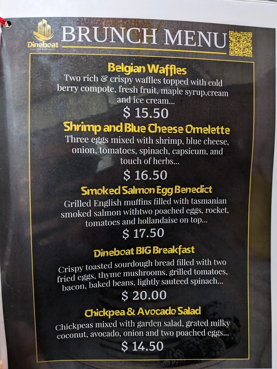 Dineboat cafe and Restaurant menu board