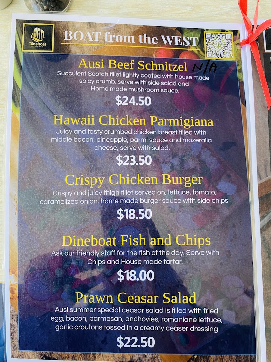 Dineboat cafe and Restaurant menu board