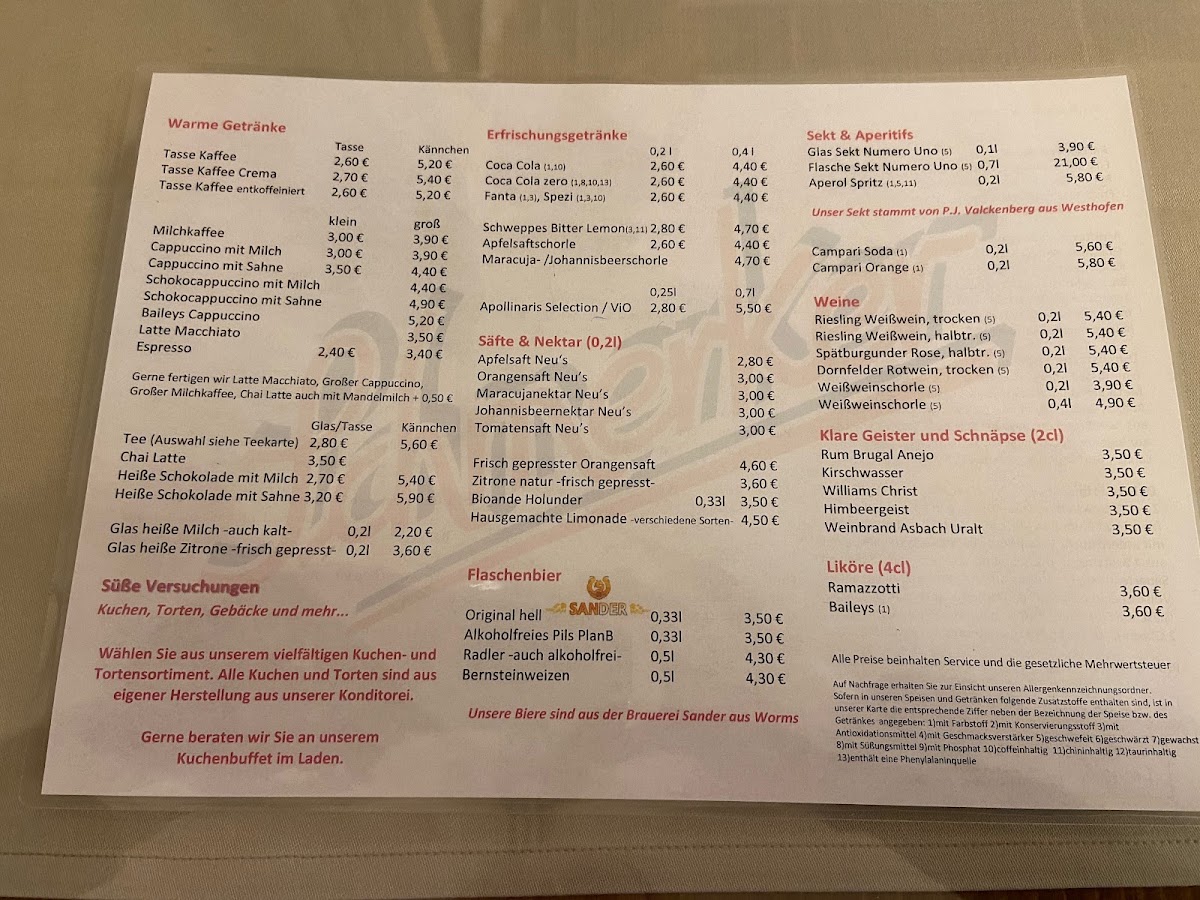 Café Konditorei Schmerker menu board