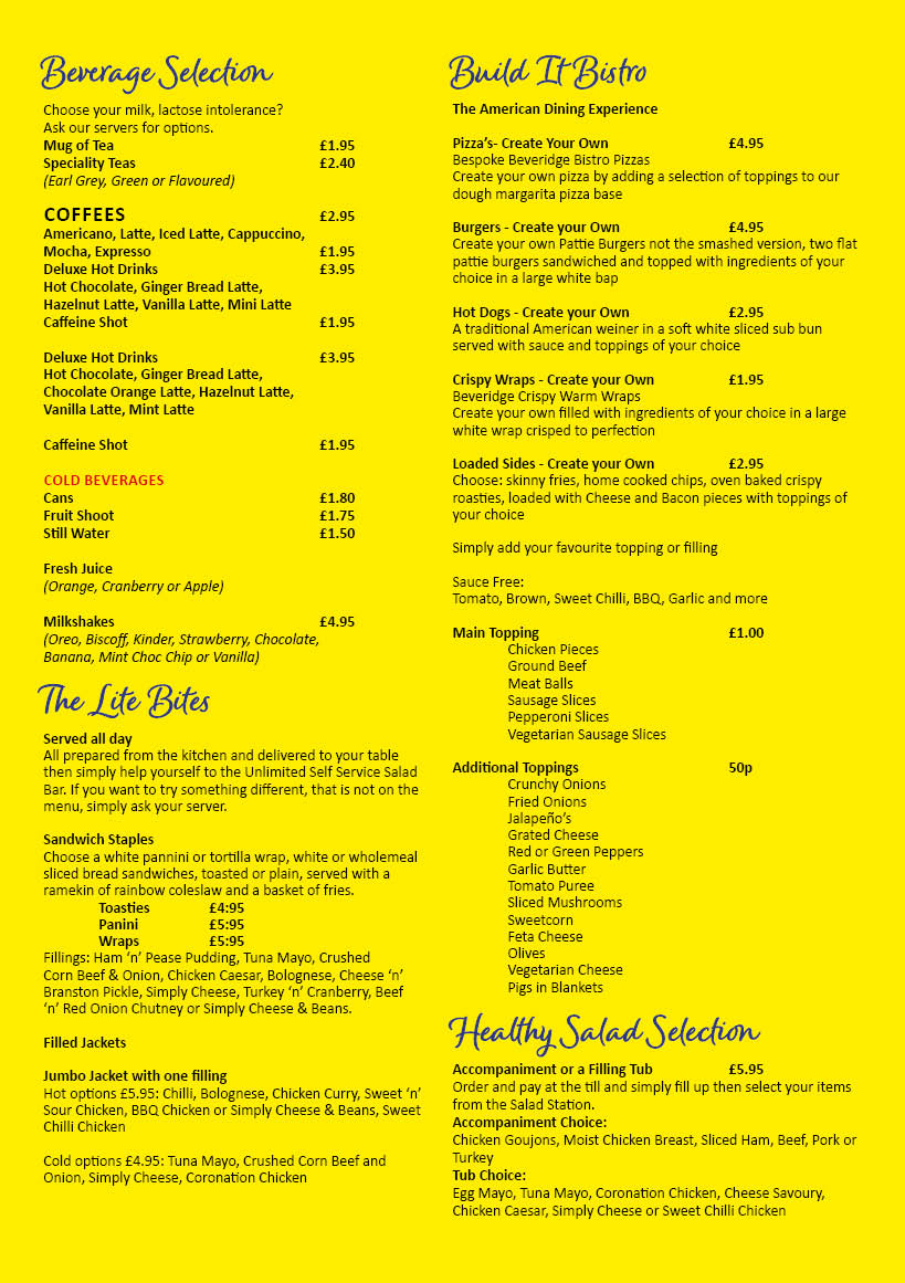 Cafe HQ Newton Aycliffe menu board