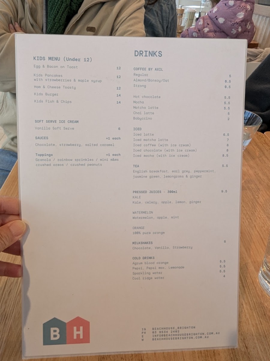 Beach House Brighton menu board