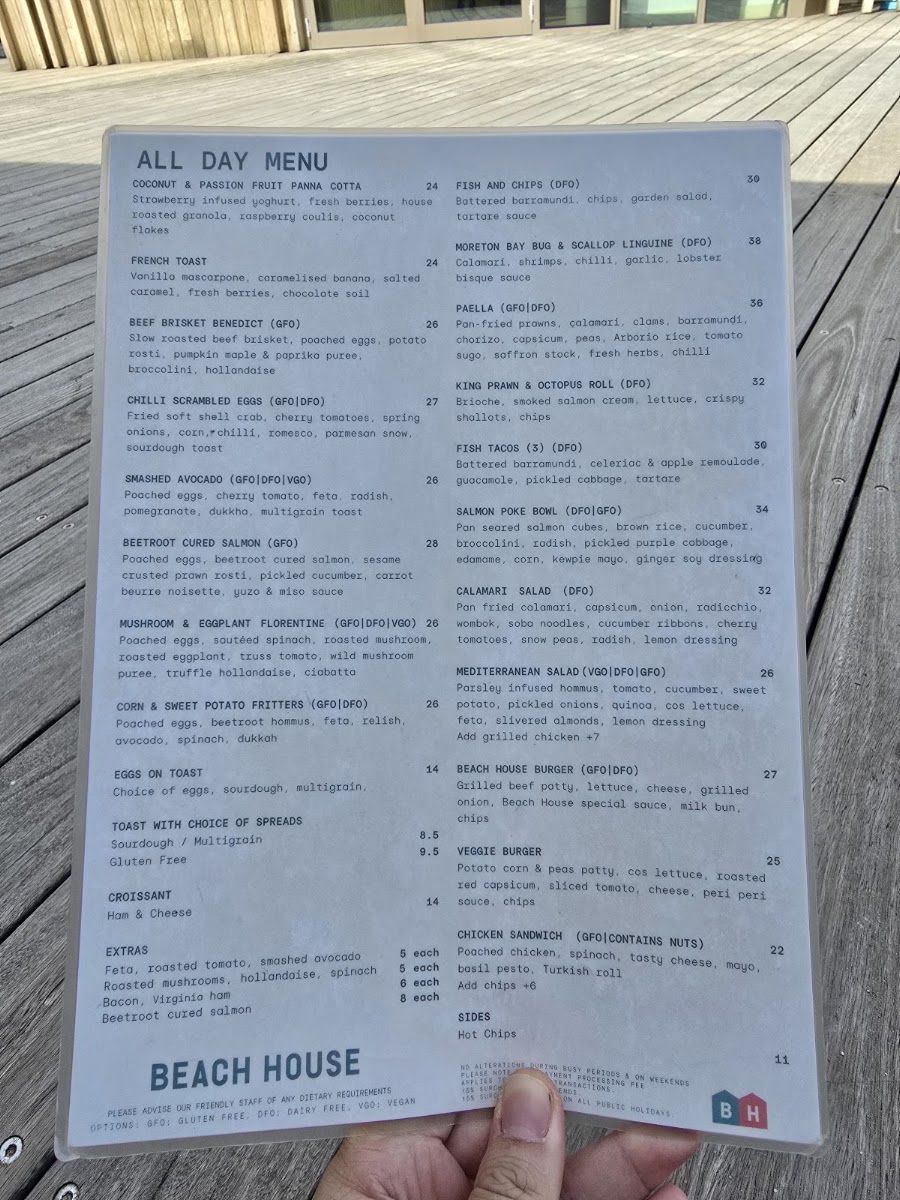 Beach House Brighton menu board