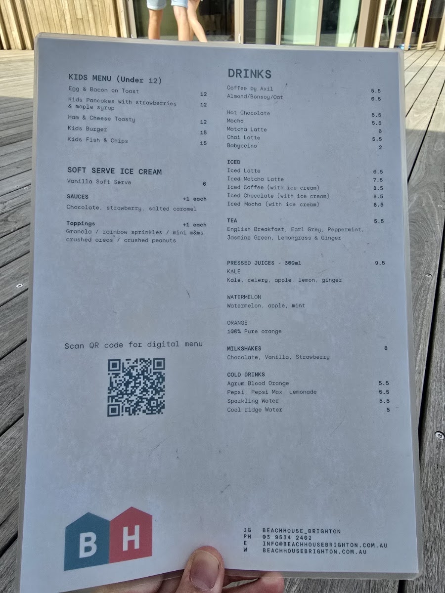 Beach House Brighton menu board
