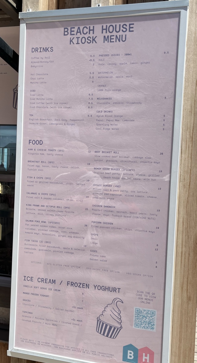 Beach House Brighton menu board