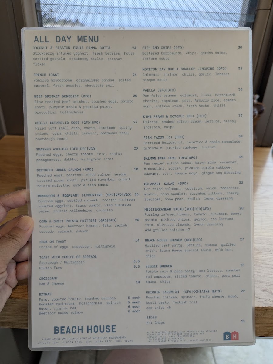 Beach House Brighton menu board