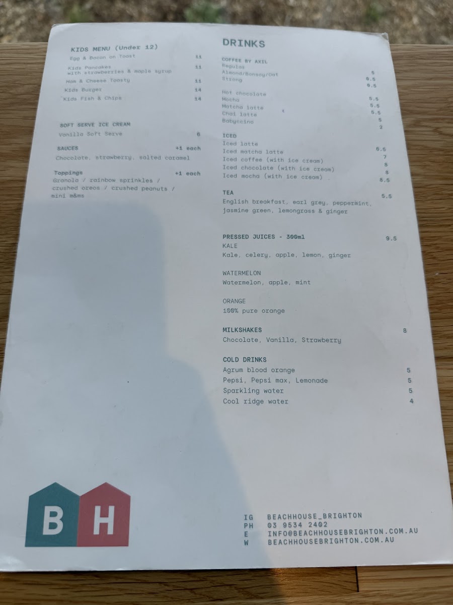 Beach House Brighton menu board