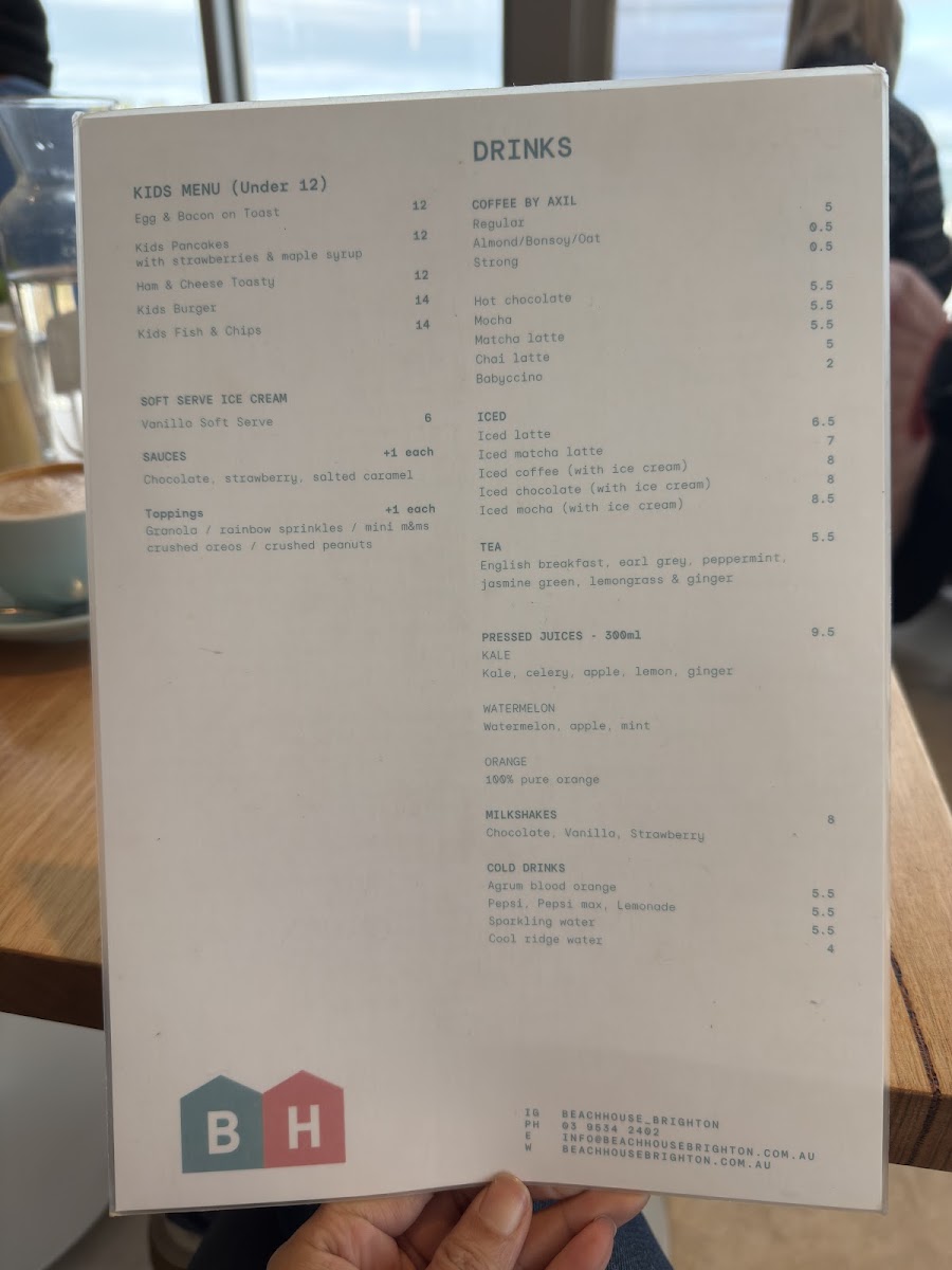 Beach House Brighton menu board
