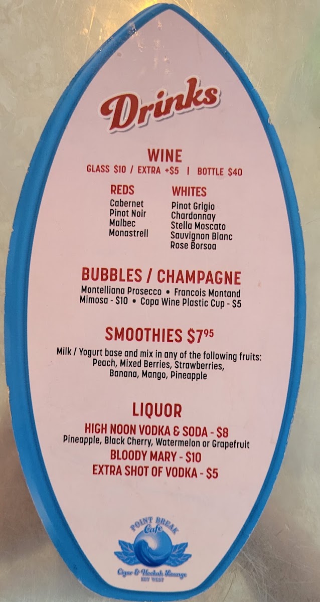 Point Break Café Key West menu board