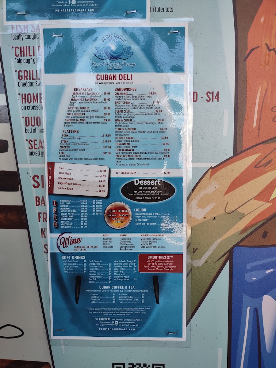 Point Break Café Key West menu board