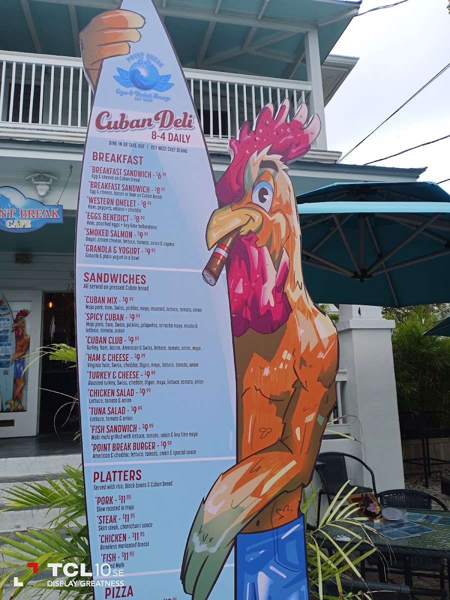 Point Break Café Key West menu board