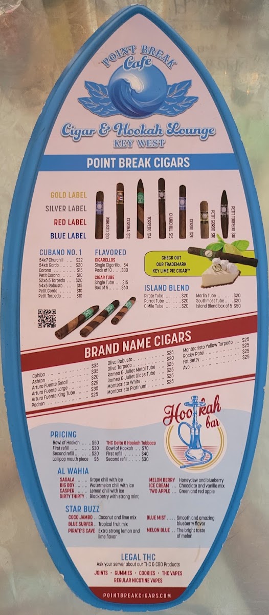 Point Break Café Key West menu board