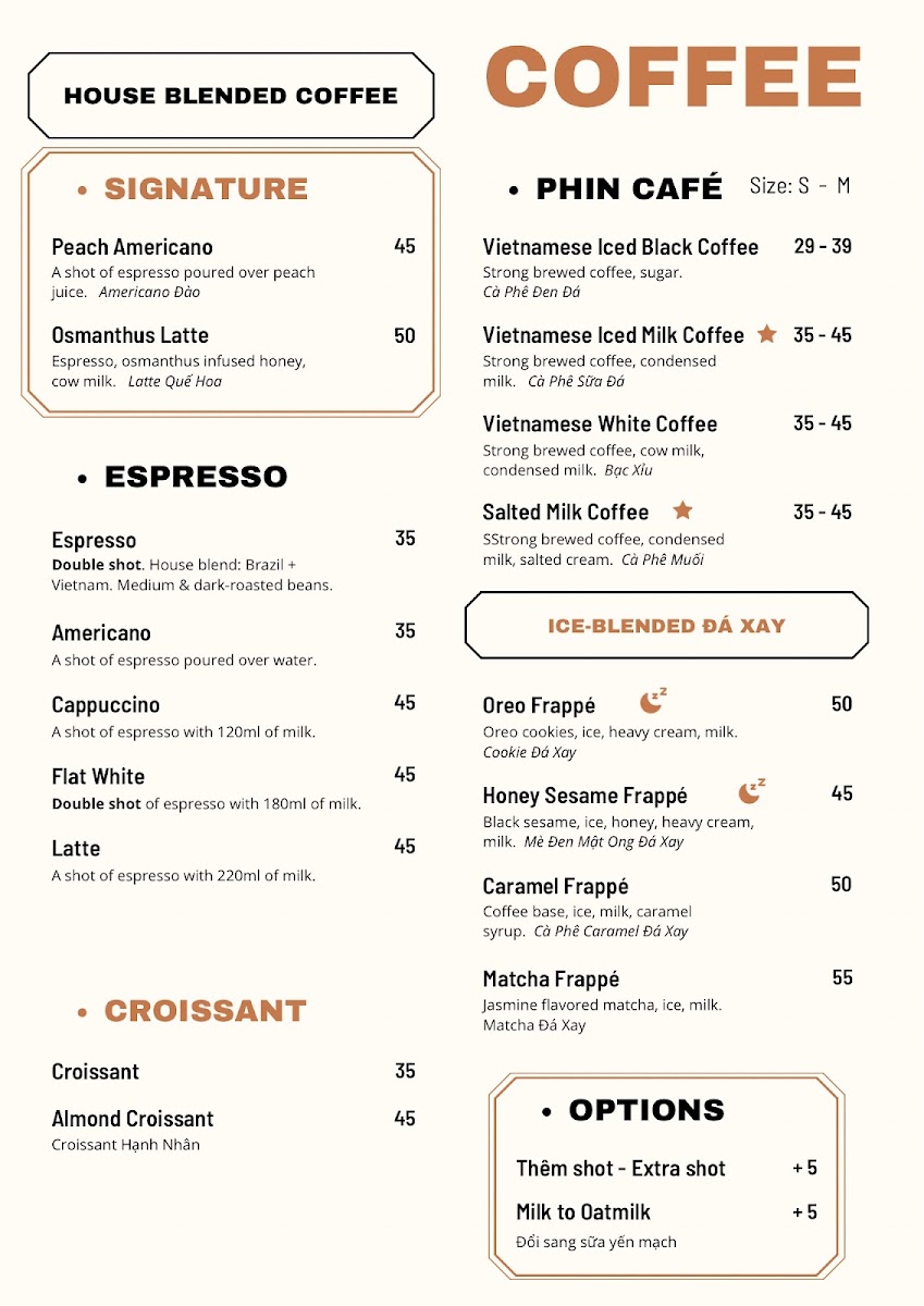 Danh Trà Coffee & Tea House menu board