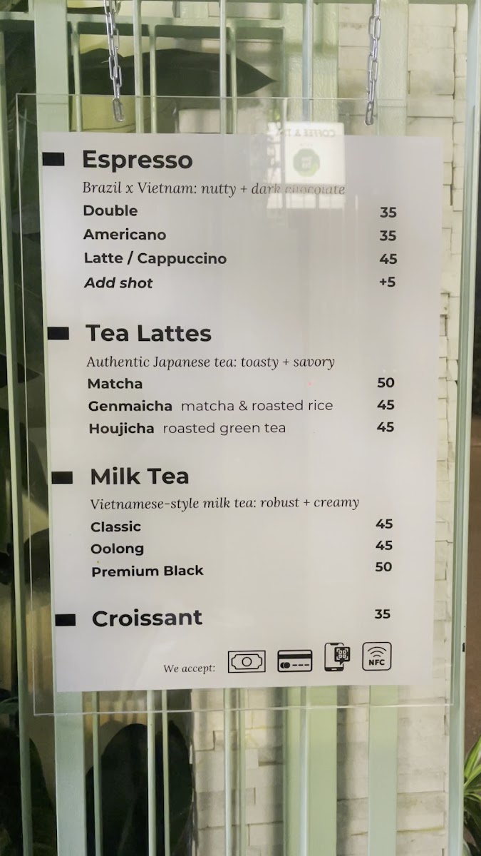 Danh Trà Coffee & Tea House menu board