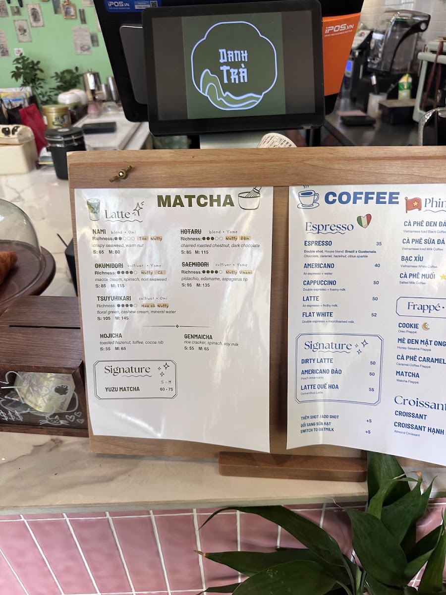 Danh Trà Coffee & Tea House menu board
