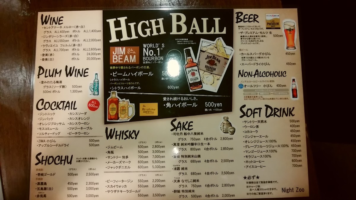 Zoo Cafe menu board