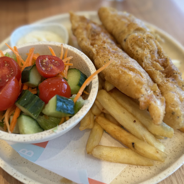 Battered Fish with Chips Salad