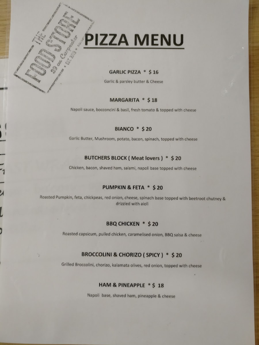 The Food Store menu board