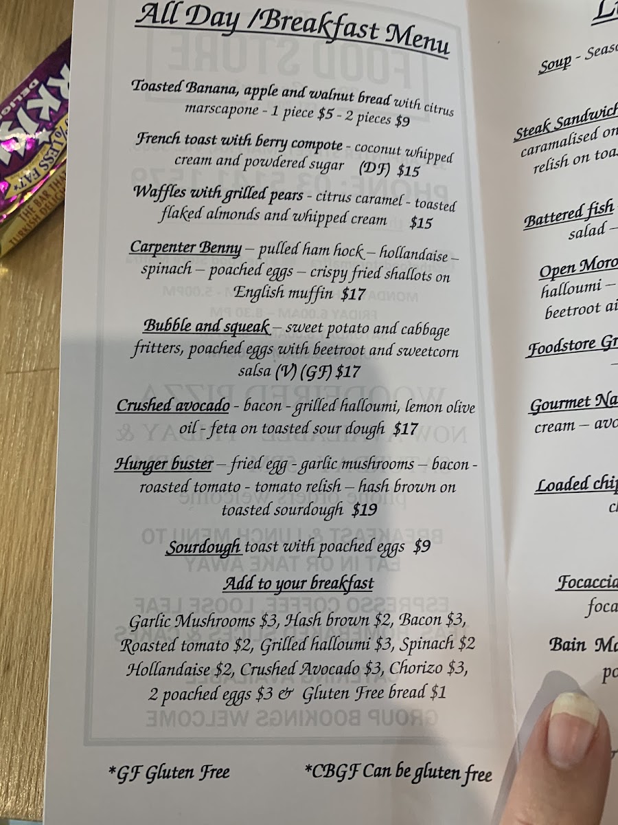 The Food Store menu board