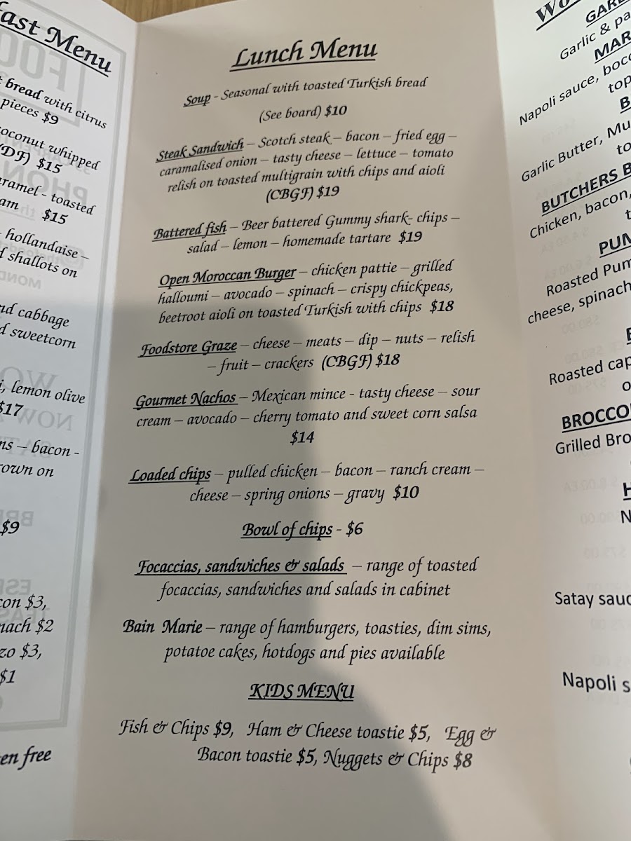 The Food Store menu board
