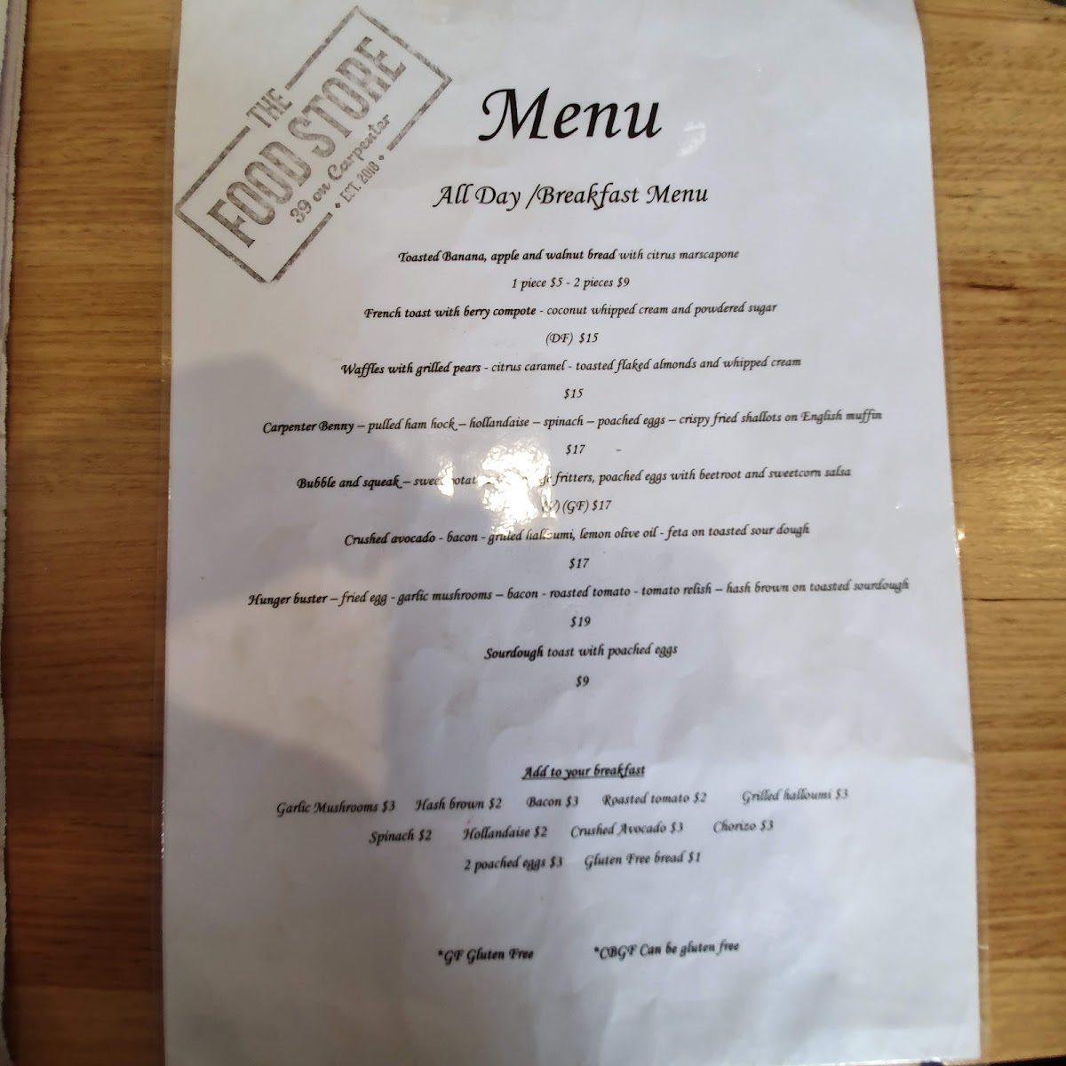 The Food Store menu board