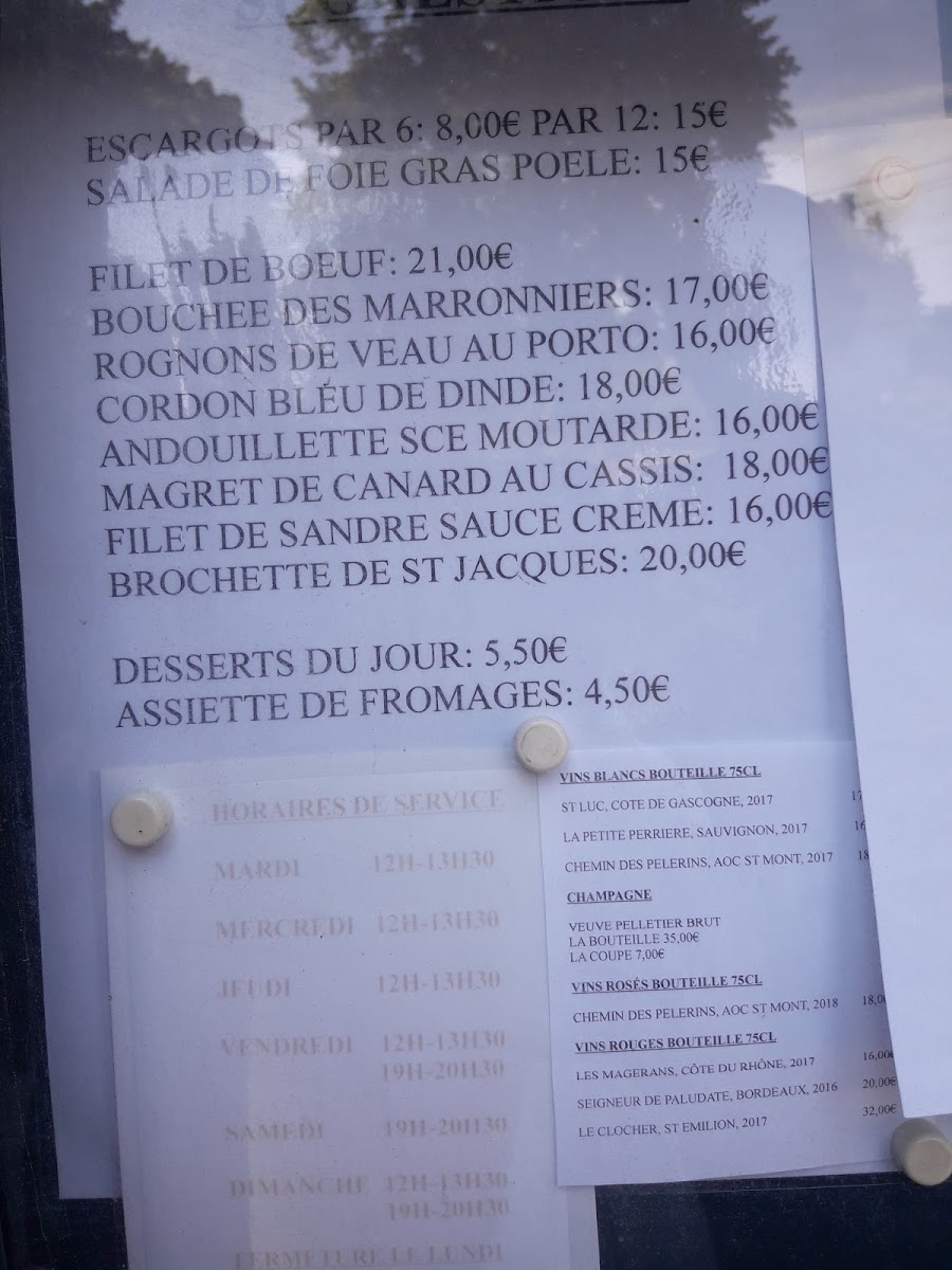 Café Restaurant des 2 Marronniers malling menu board
