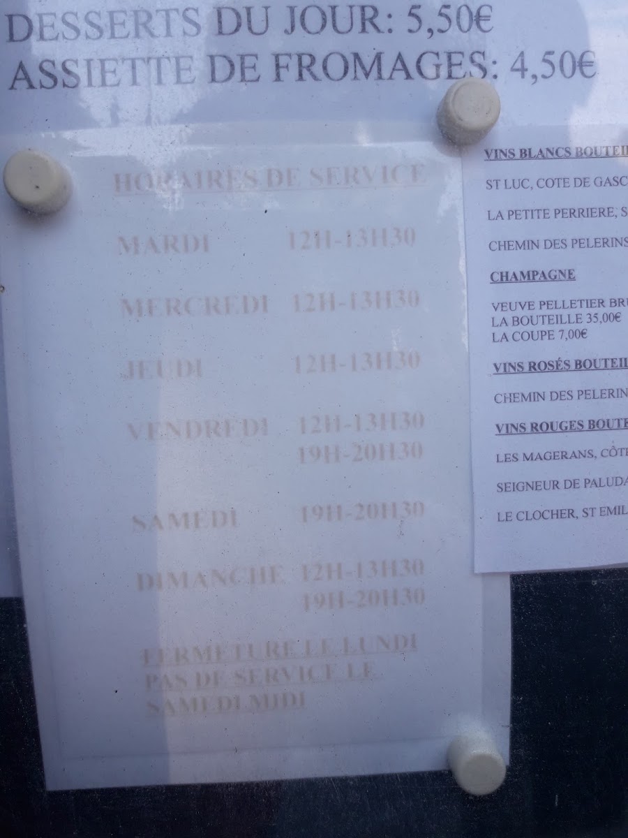 Café Restaurant des 2 Marronniers malling menu board
