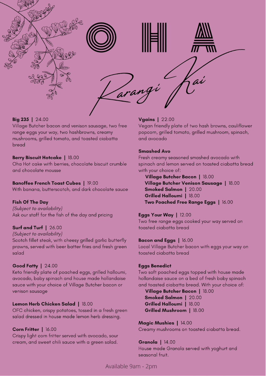 OHA Cafe menu board