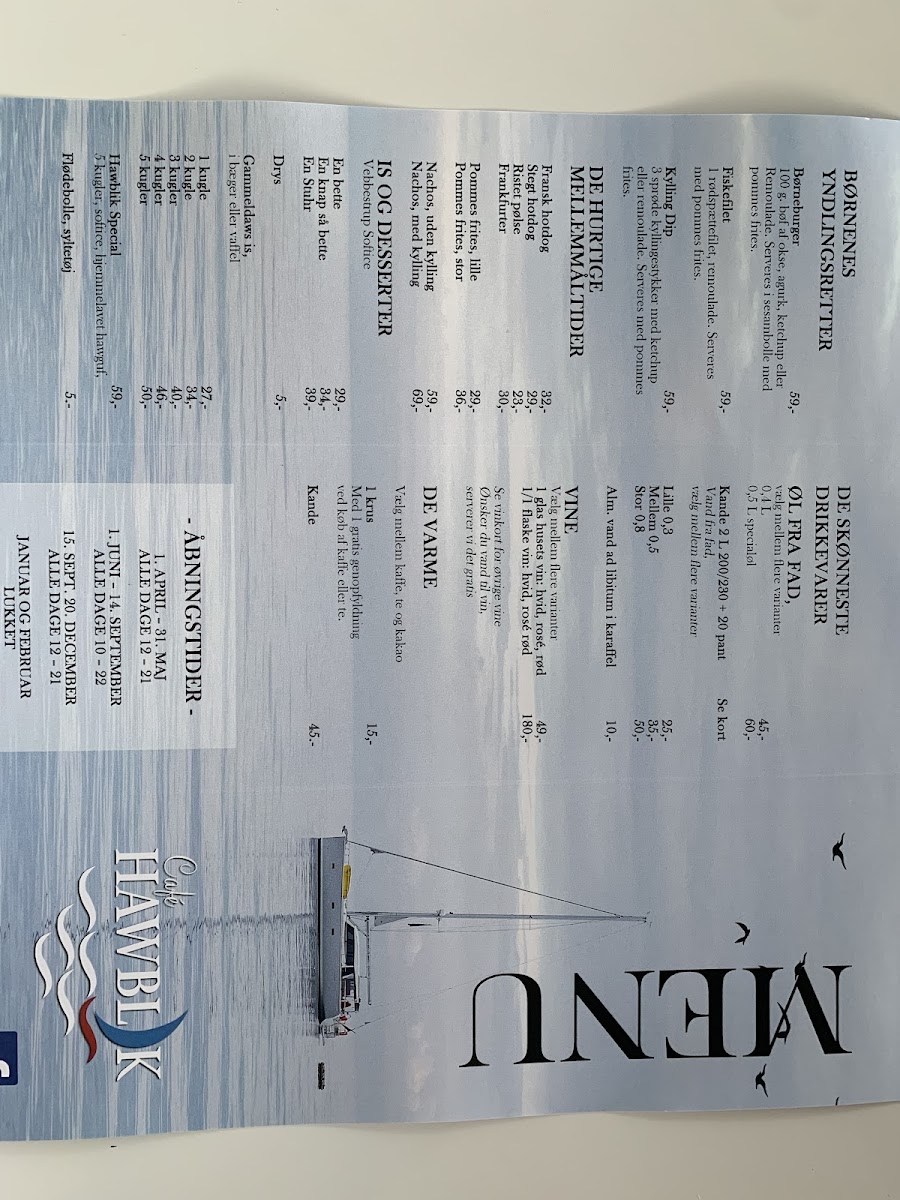 Café Hawblik menu board