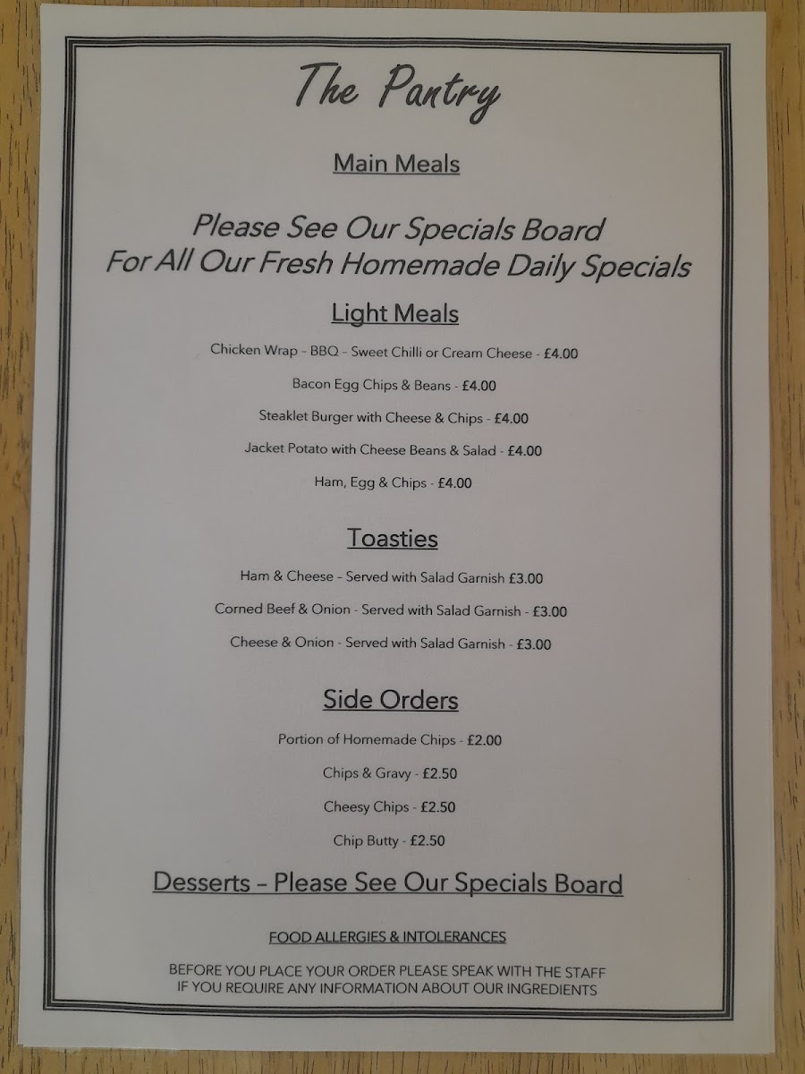 The Pantry menu board