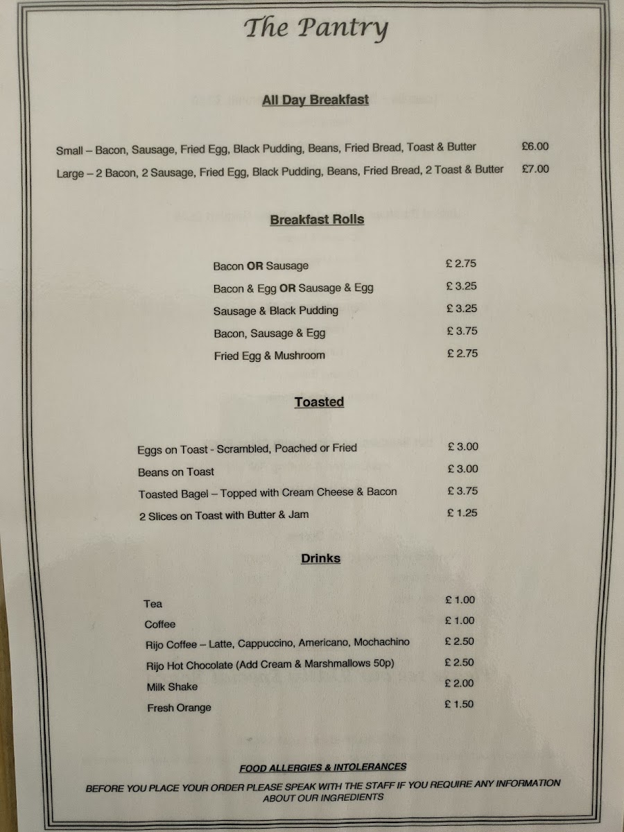 The Pantry menu board