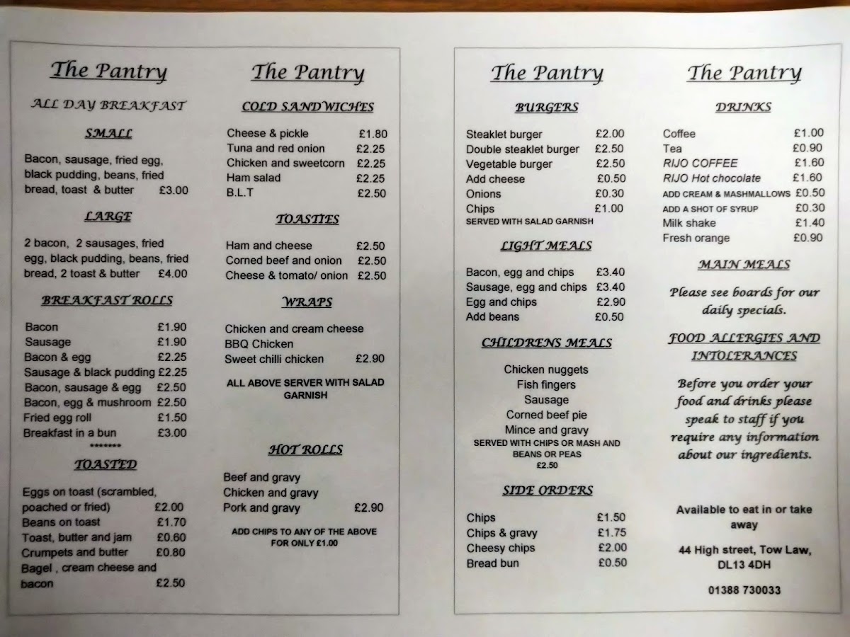 The Pantry menu board