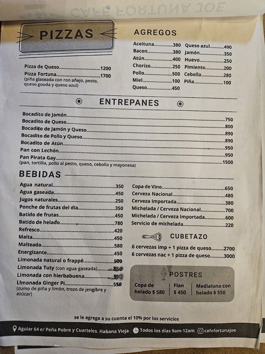 Cafe Fortuna Joe menu board