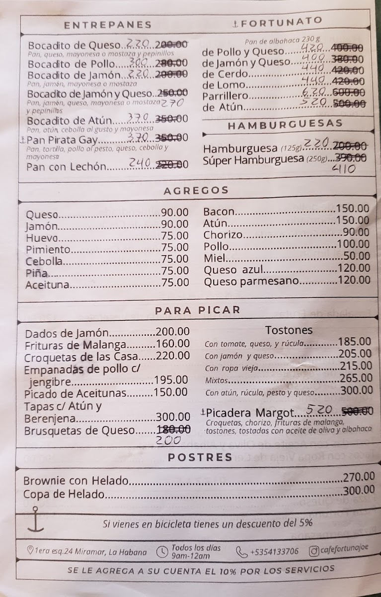 Cafe Fortuna Joe menu board