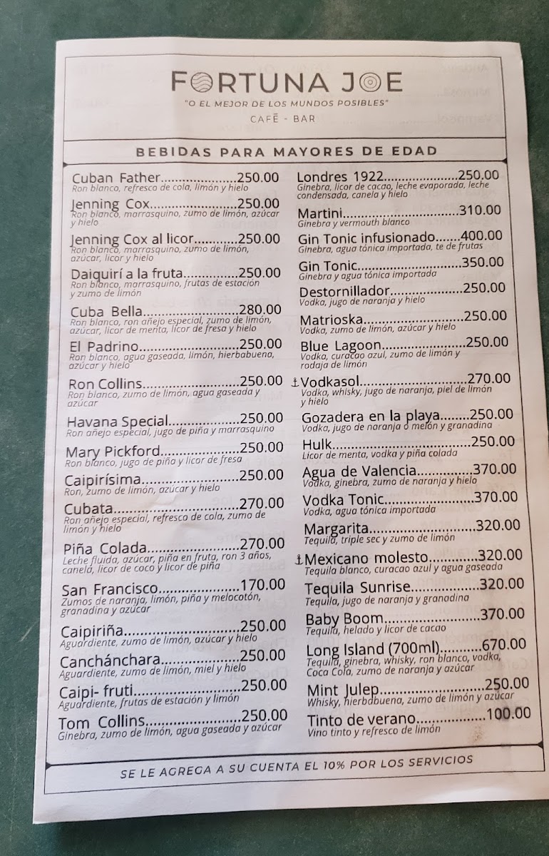 Cafe Fortuna Joe menu board