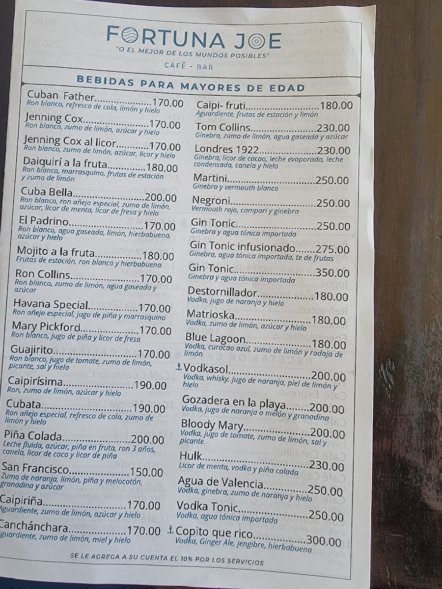 Cafe Fortuna Joe menu board