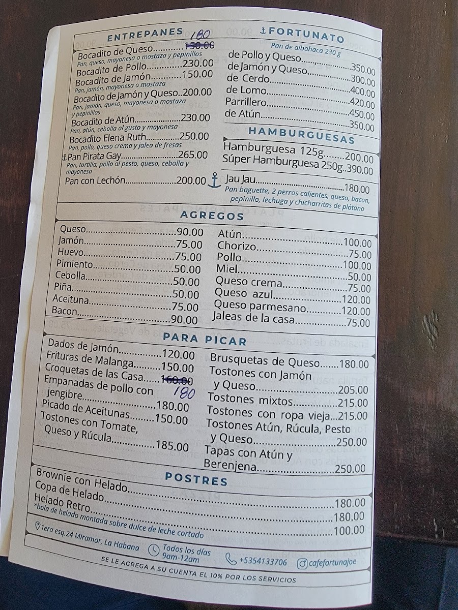 Cafe Fortuna Joe menu board