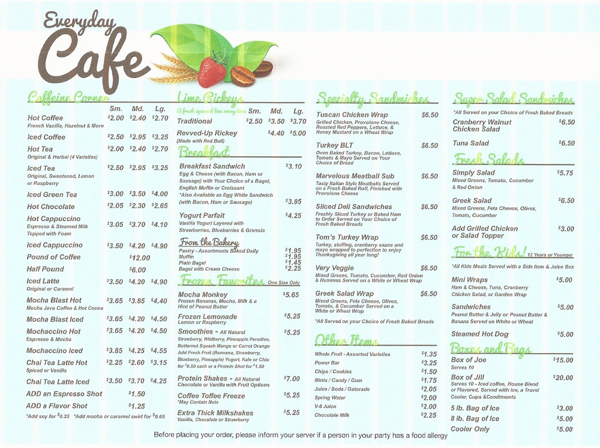 The Everyday Cafe menu board
