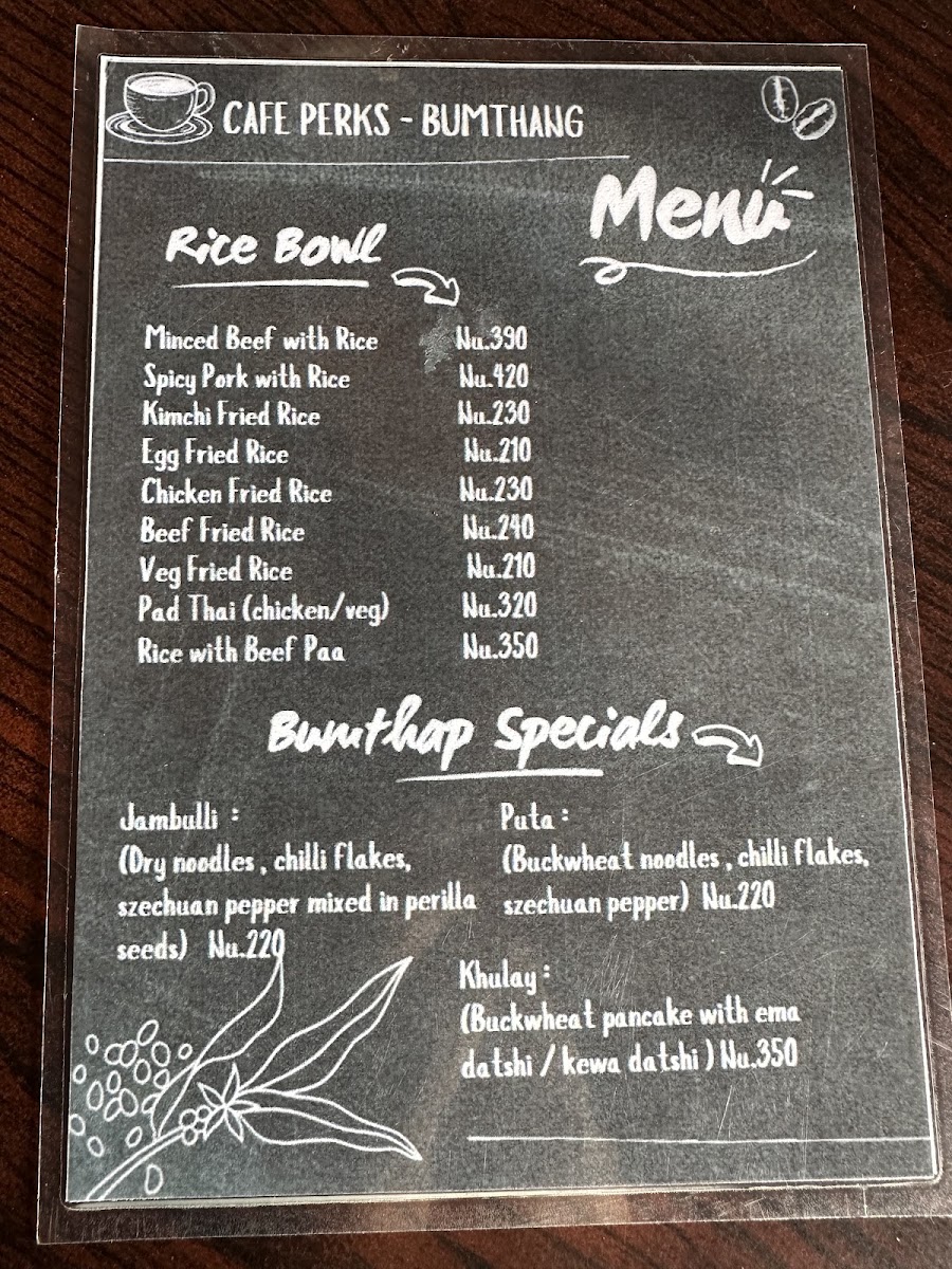 Cafe Perk menu board