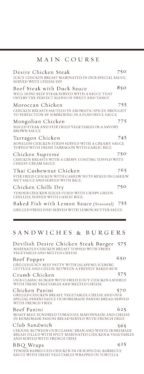 Dessert Desire menu board